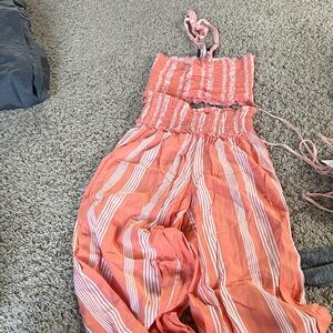 Pink and White Striped 2 piece tube top outfit Kendall + Kylie